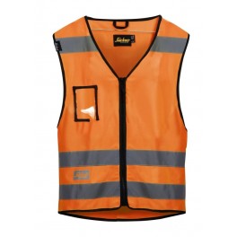 Snickers High-Vis sikkerhedsvest med lynlås og lomme til ID-kort, orange