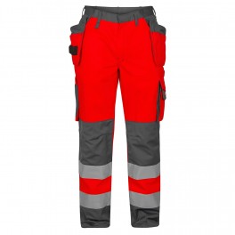 F. Engel Safety arbejdsbukser to farvet med hængelommer, klasse 2., rød/grå